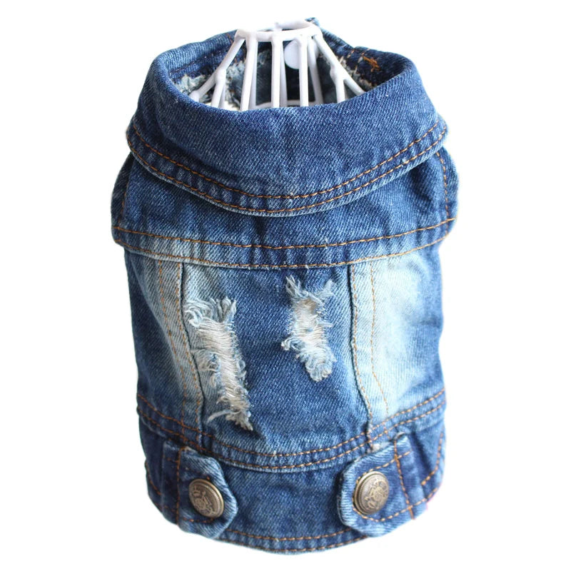 Retro Designer Pet Clothes for Small Dogs, Handsome Puppy Denim Jacket, Durable Jeans Vest Four Seasons Universal