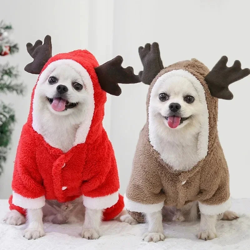 Dog Christmas Clothes Winter Warm Pet Clothes - Elk, Santa Claus Pet Coat Hoodies