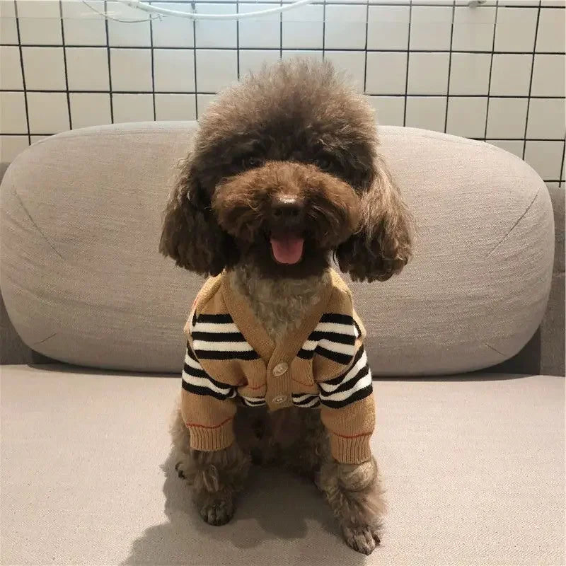 Brown Striped Cardigan for Pet, Knitted Sweater, Teddy, Puppy, Kitten, Fall, Winter