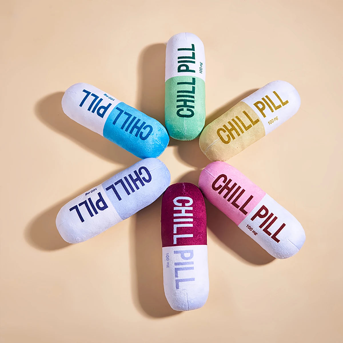 Interactive Plush Pill-Shaped Toy with Squeaker Pet Play and Dental Health
