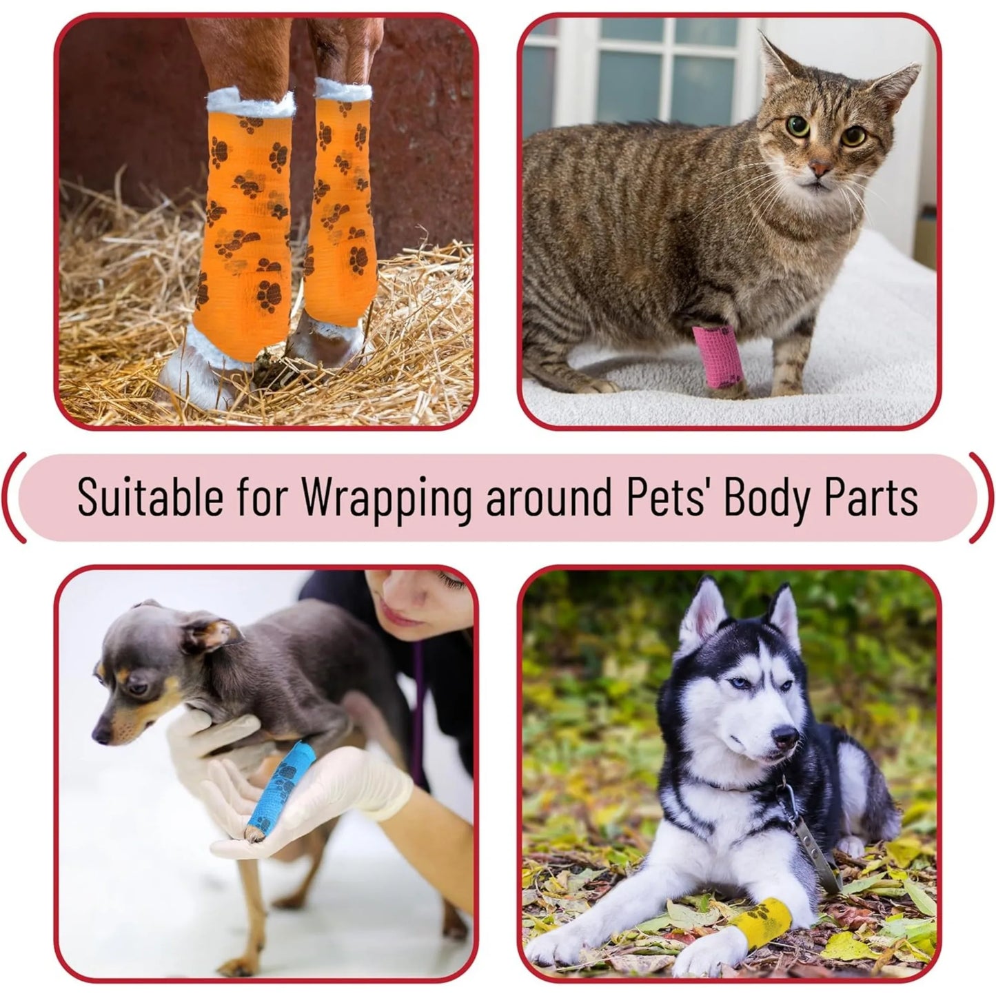 Pet Self-adhesive Elastic Dog Cat Bandage, Leg Cover Protector Strap