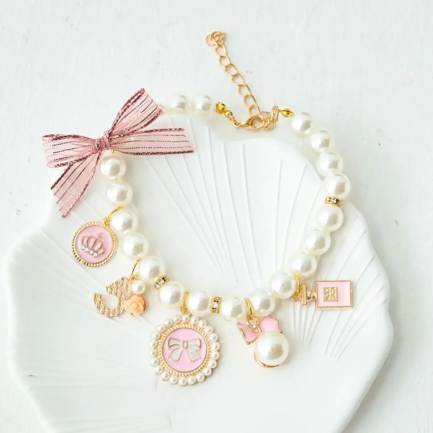 Pet Bow Pearl Cat Jewelry Pendant Princess Necklace Collar