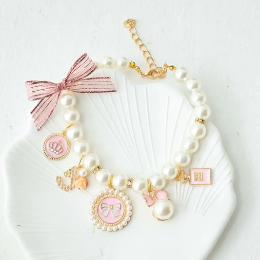 Pet Bow Pearl Cat Jewelry Pendant Princess Necklace Collar