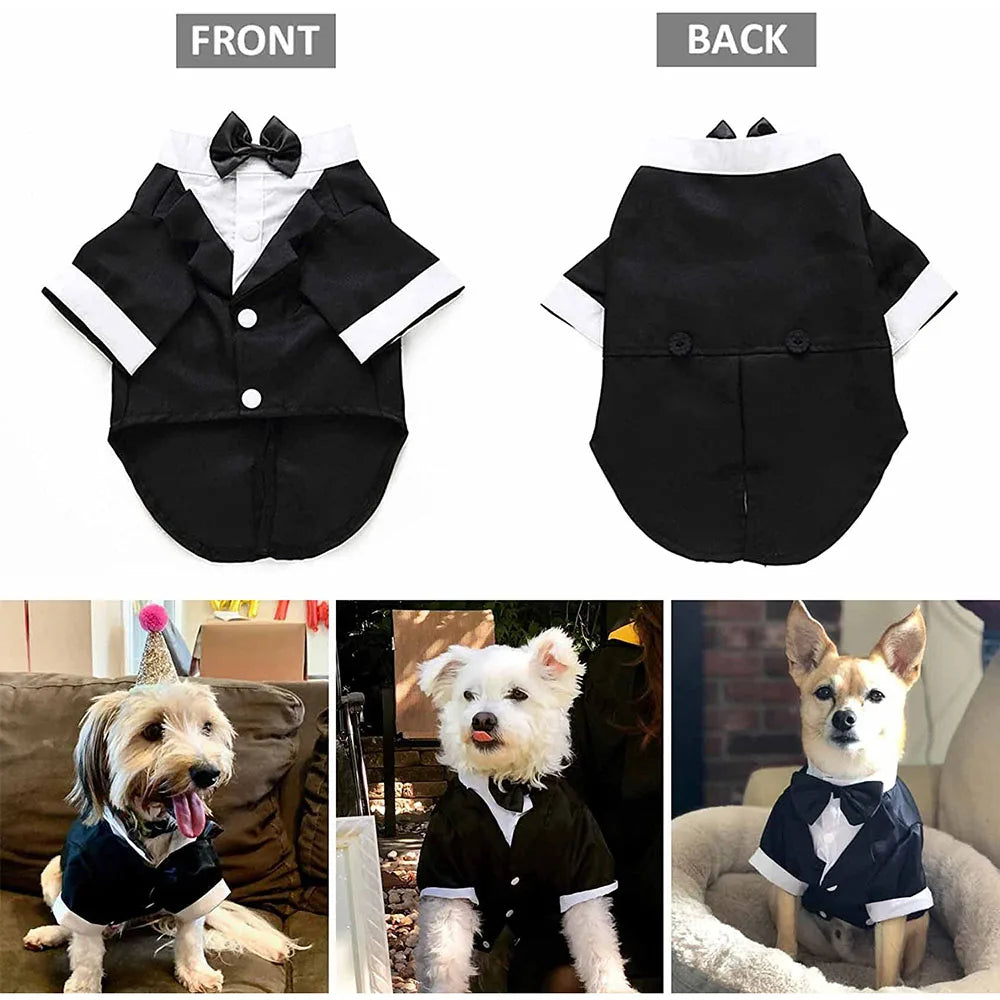 Dog Tuxedo Suit Pet Wedding Party Costume, Prince Bow Tie Shirt Formal Attire