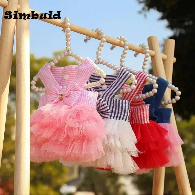 Summer Princess Cat Lace Stripe Skirt Slip Dress