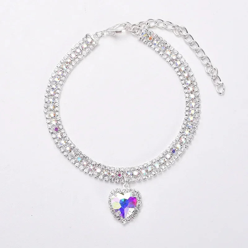 Adjustable Pet Necklace Collar w/ Diamond Zircon Bone Pendant Jewelry