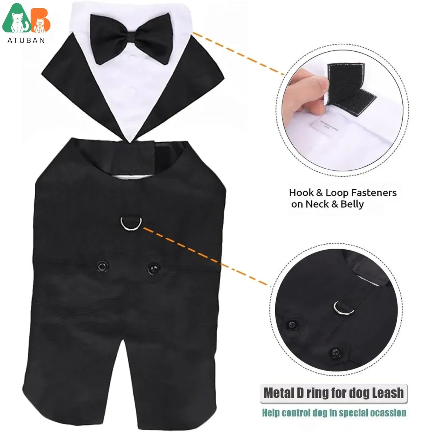 Large dog tuxedo with detachable collar, dog wedding costume suitable for large and medium dogs
