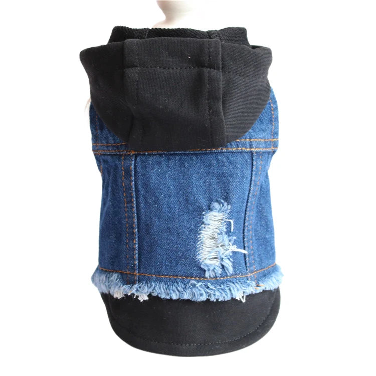 Retro Designer Pet Clothes for Small Dogs, Handsome Puppy Denim Jacket, Durable Jeans Vest Four Seasons Universal