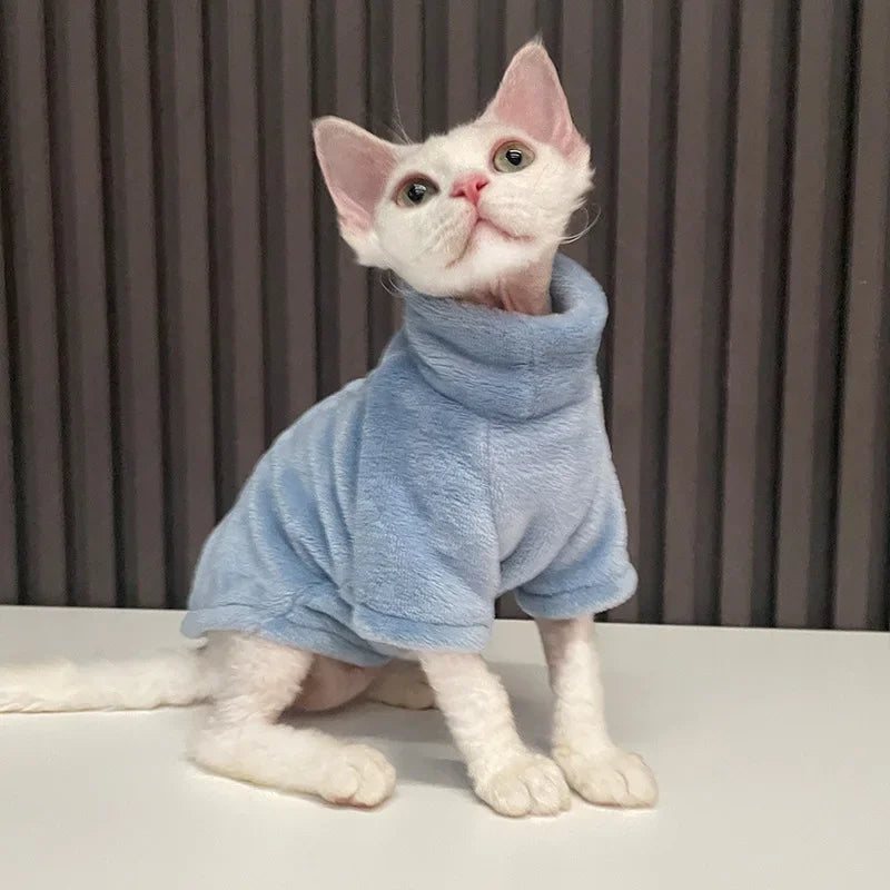 Warm Coral Velvet Hairless Cat Clothes Winter Sphynx Turtleneck Vest