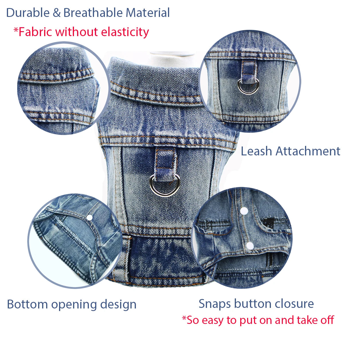 Retro Designer Pet Clothes for Small Dogs, Handsome Puppy Denim Jacket, Durable Jeans Vest Four Seasons Universal