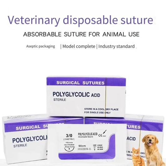Veterinary absorbable suture, surgical pet suture PGA (2-0/3-0/4-0) w/Needles