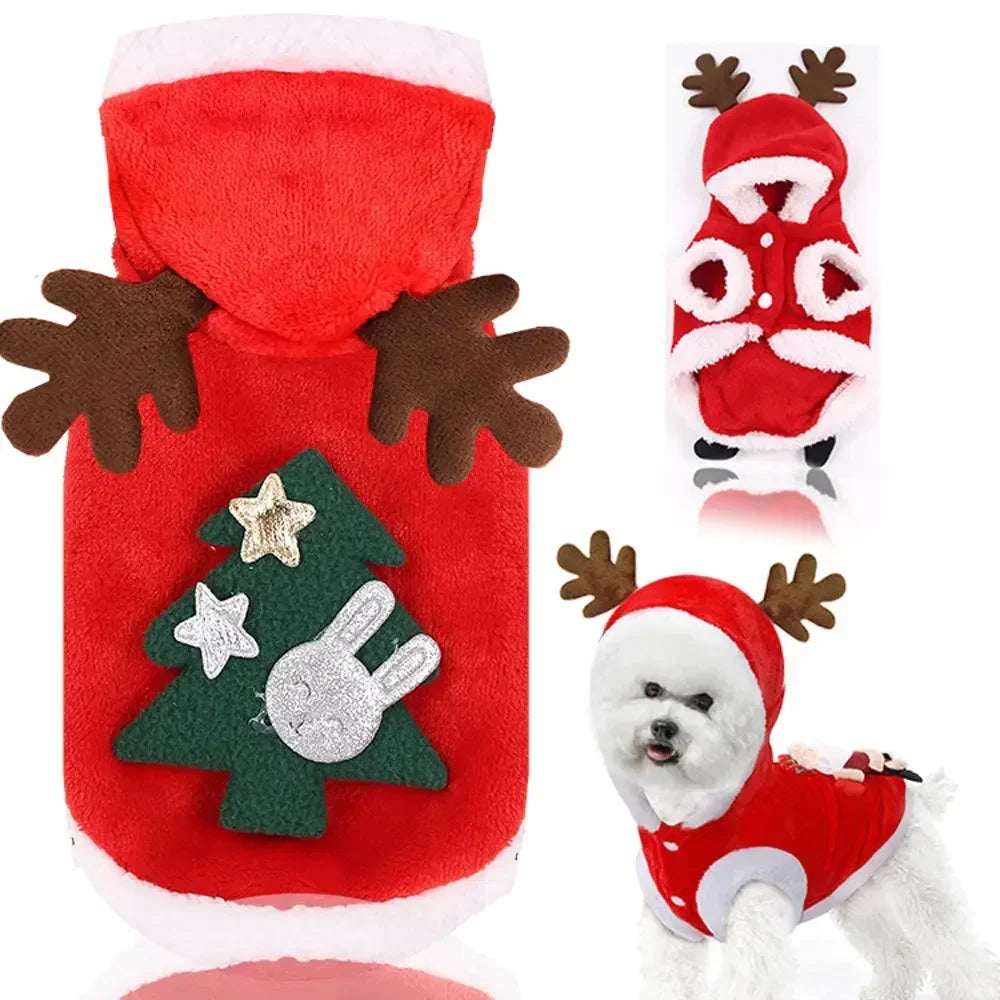 Dog Christmas Clothes Winter Warm Pet Clothes - Elk, Santa Claus Pet Coat Hoodies