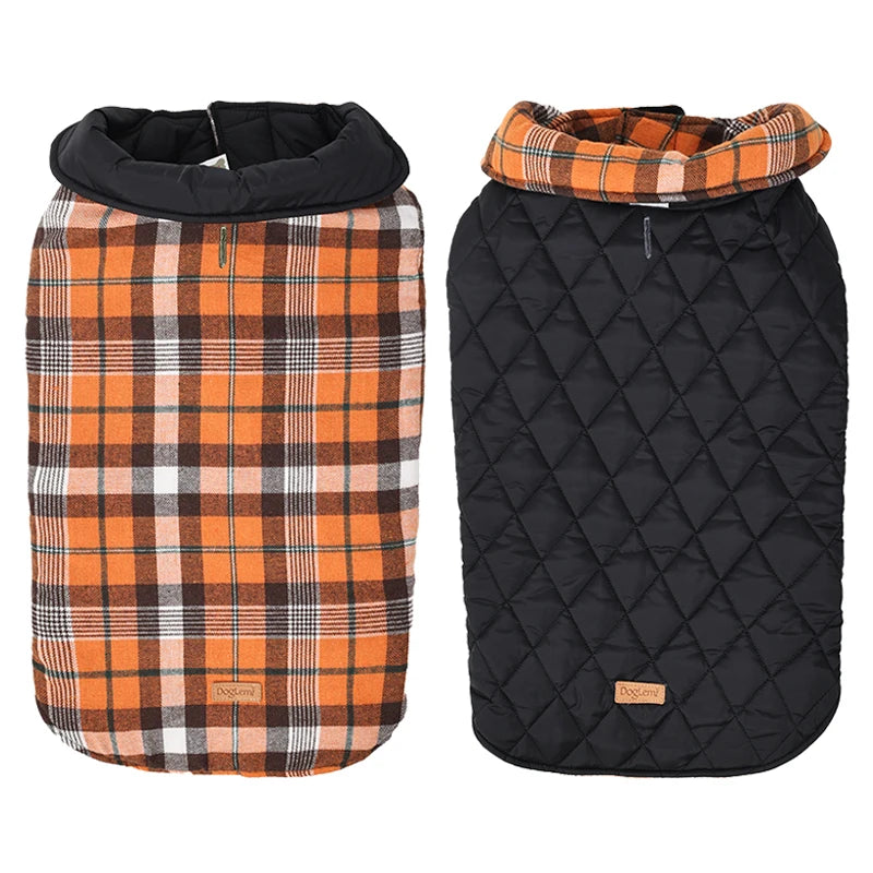 Reversible Dog Winter Jacket  Waterproof Checked Soft Quilted Coat , Small Pet Vest
