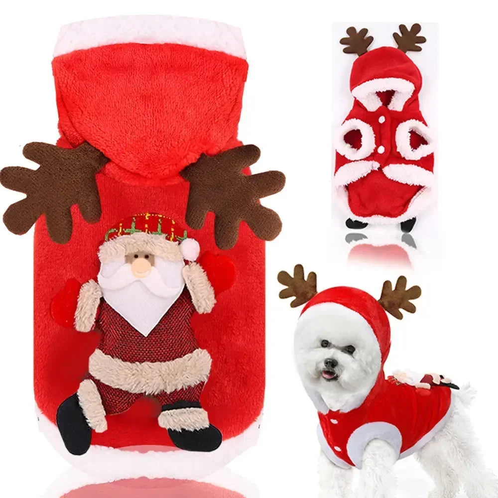 Dog Christmas Clothes Winter Warm Pet Clothes - Elk, Santa Claus Pet Coat Hoodies