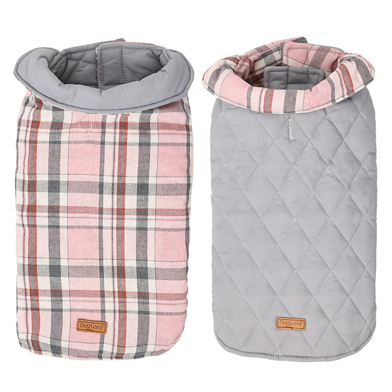 Reversible Dog Winter Jacket  Waterproof Checked Soft Quilted Coat , Small Pet Vest