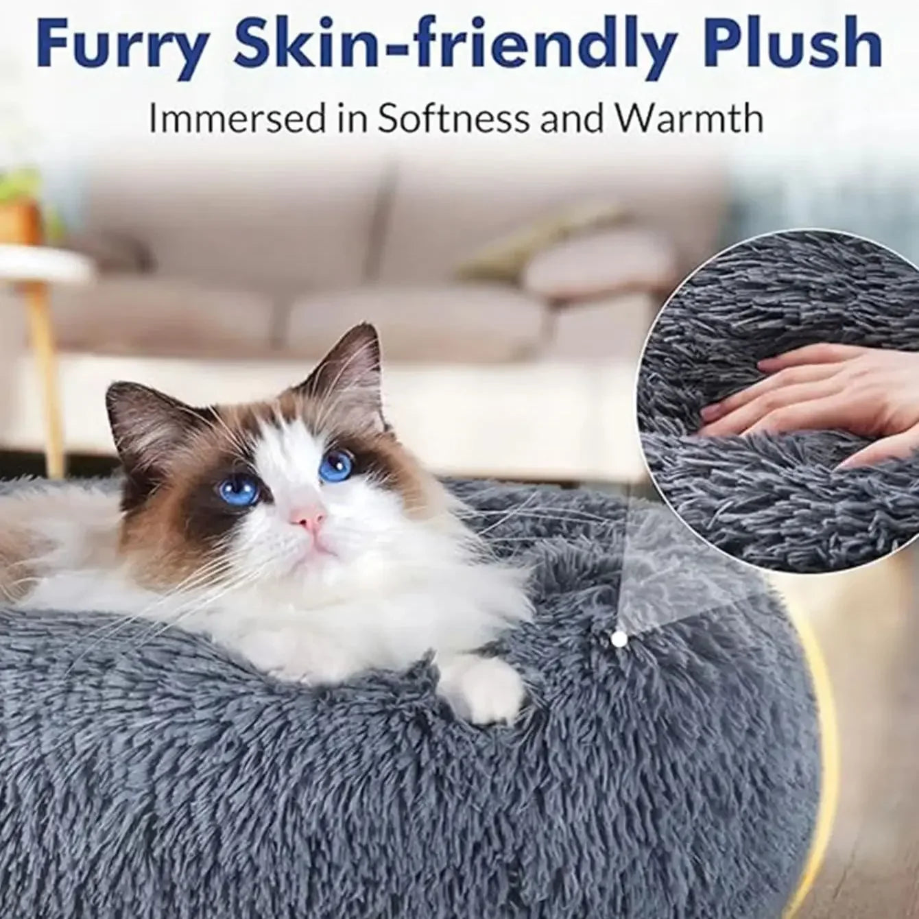 40-90cm Round Pet Bed for Large Dog, Super Soft Cat Long Plush Bed for Winter Warm Sleeping