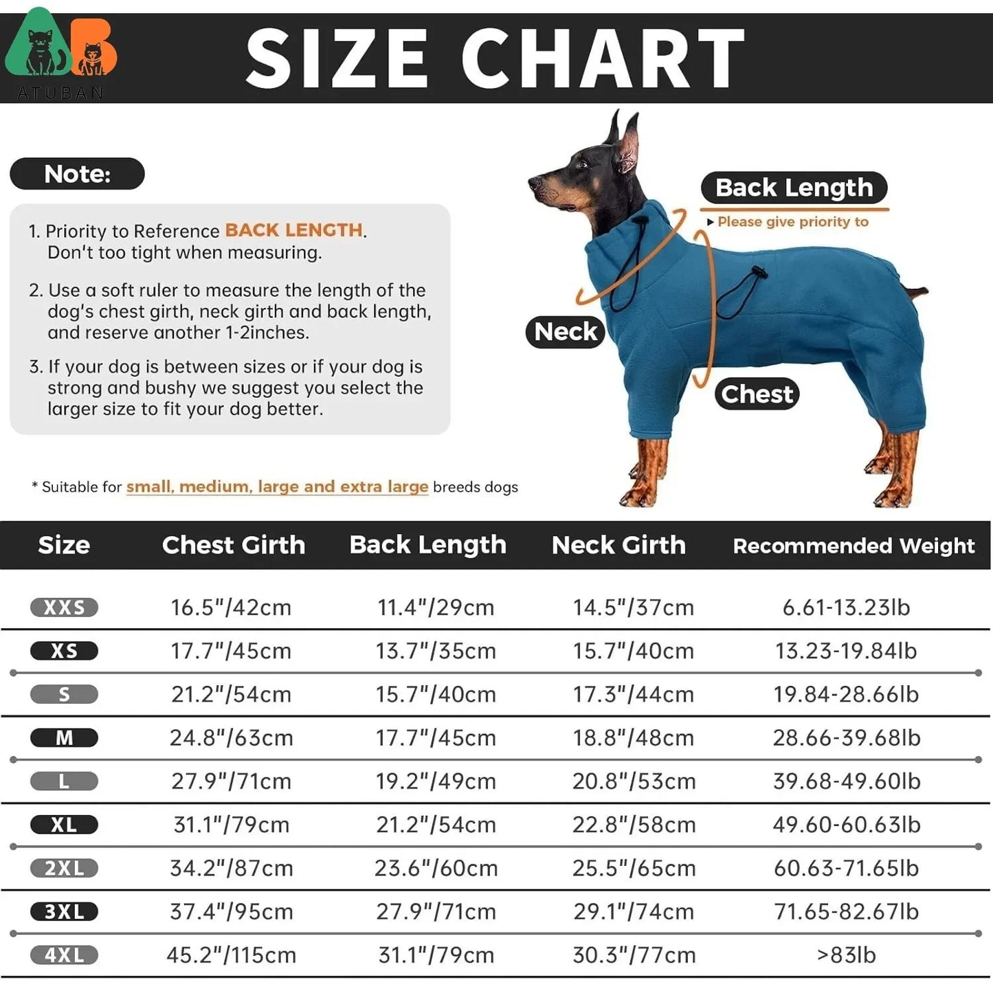 ATUBAN Dog Winter Coat Soft Fleece Pullover Pajamas, Pet Windproof Warm Cold Weather Jacket Vest Cozy Jumpsuit