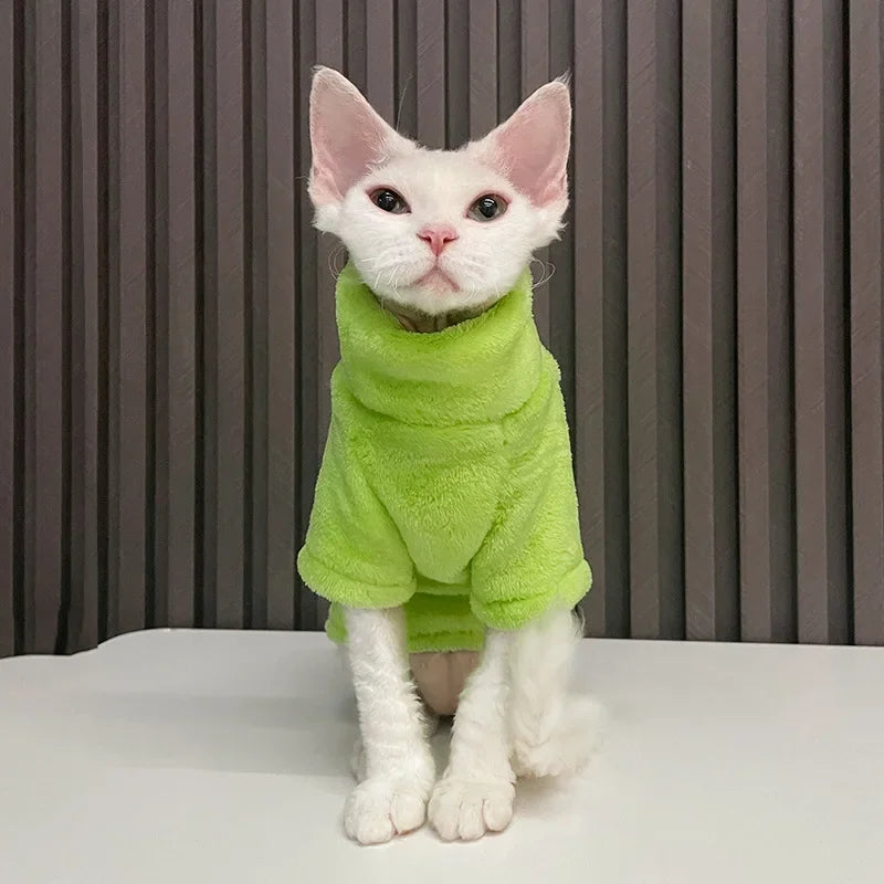 Warm Coral Velvet Hairless Cat Clothes Winter Sphynx Turtleneck Vest