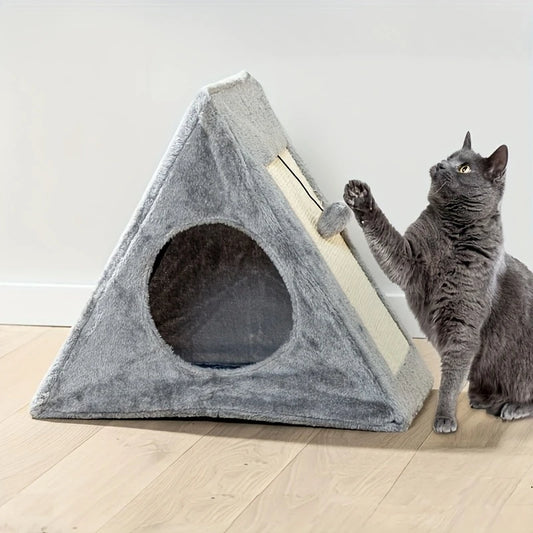 Bed suitable for cats under 15 pounds with plush toy ball and scratching board
