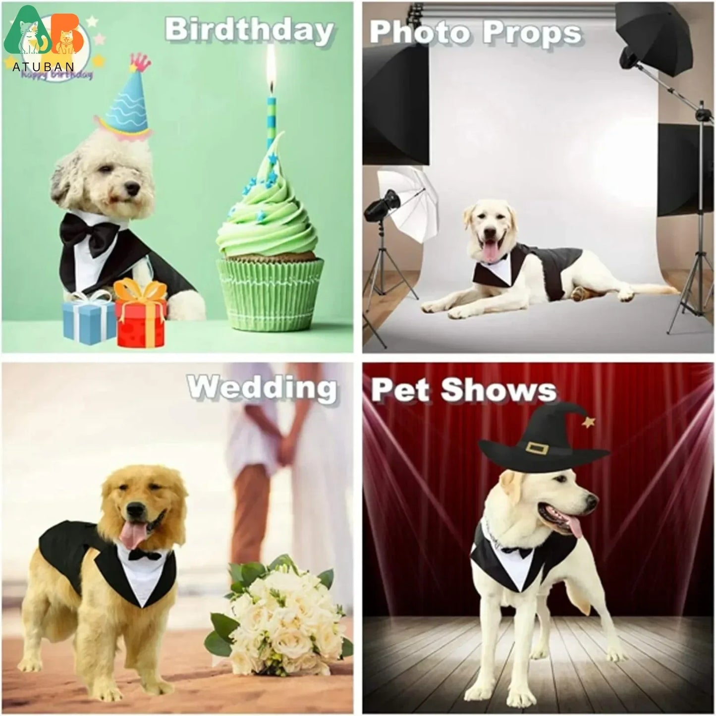 Large dog tuxedo with detachable collar, dog wedding costume suitable for large and medium dogs