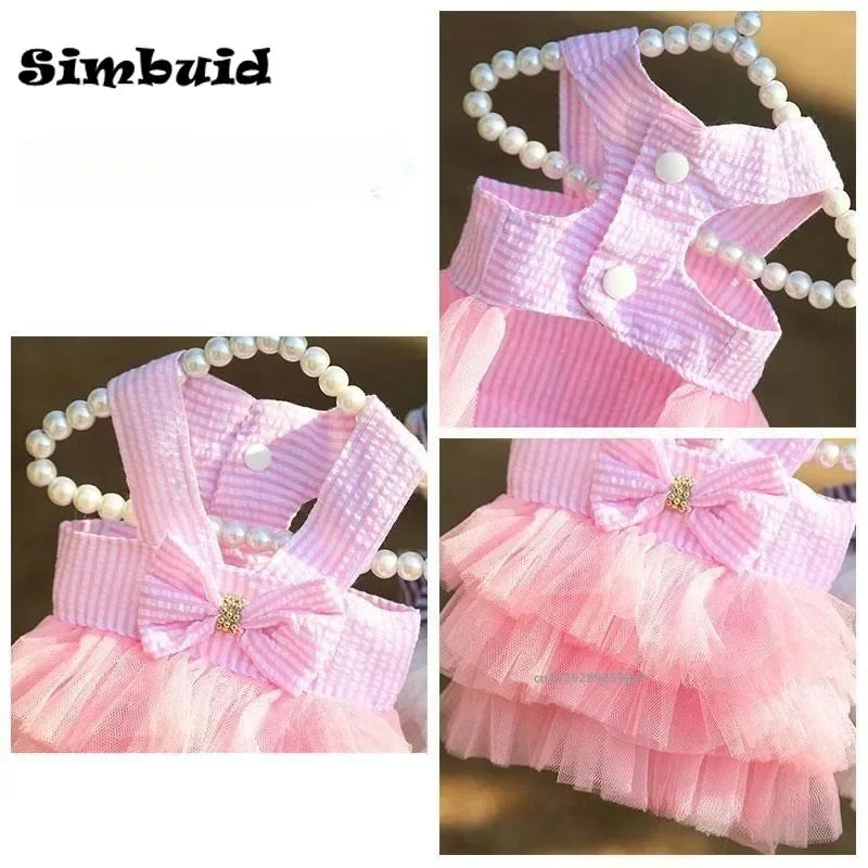 Summer Princess Cat Lace Stripe Skirt Slip Dress