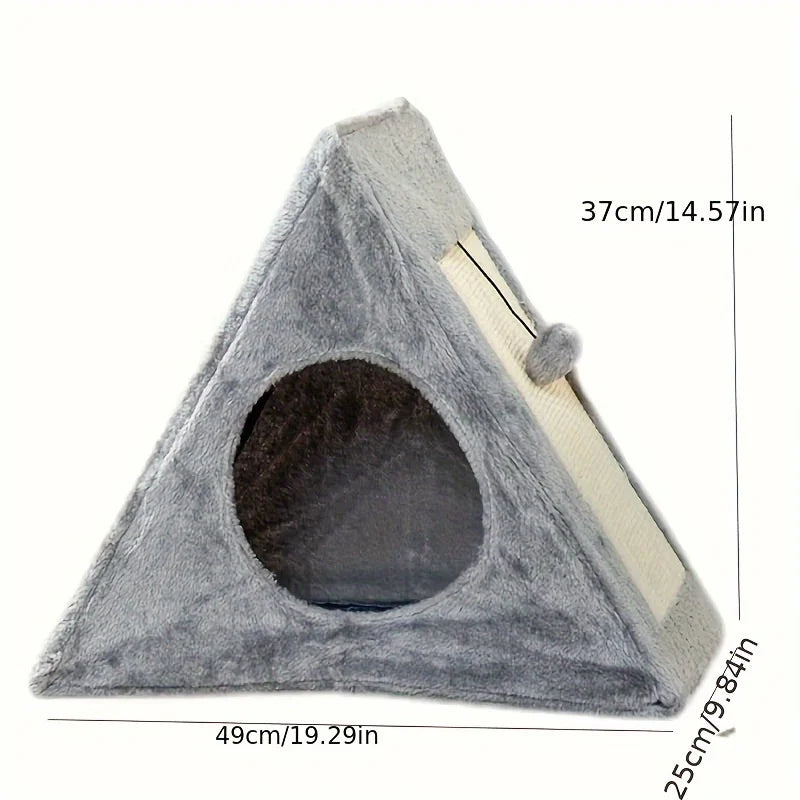 Bed suitable for cats under 15 pounds with plush toy ball and scratching board