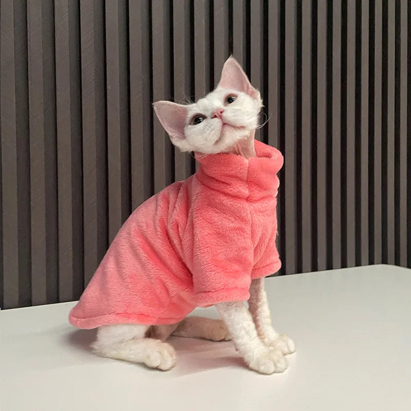 Warm Coral Velvet Hairless Cat Clothes Winter Sphynx Turtleneck Vest