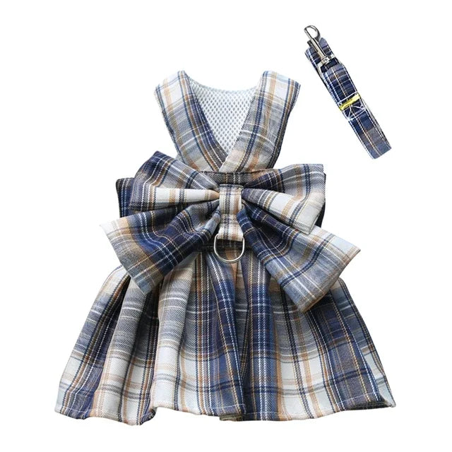 Dog Collar Dress Bow Pet Harness Skirt Vest with Leash