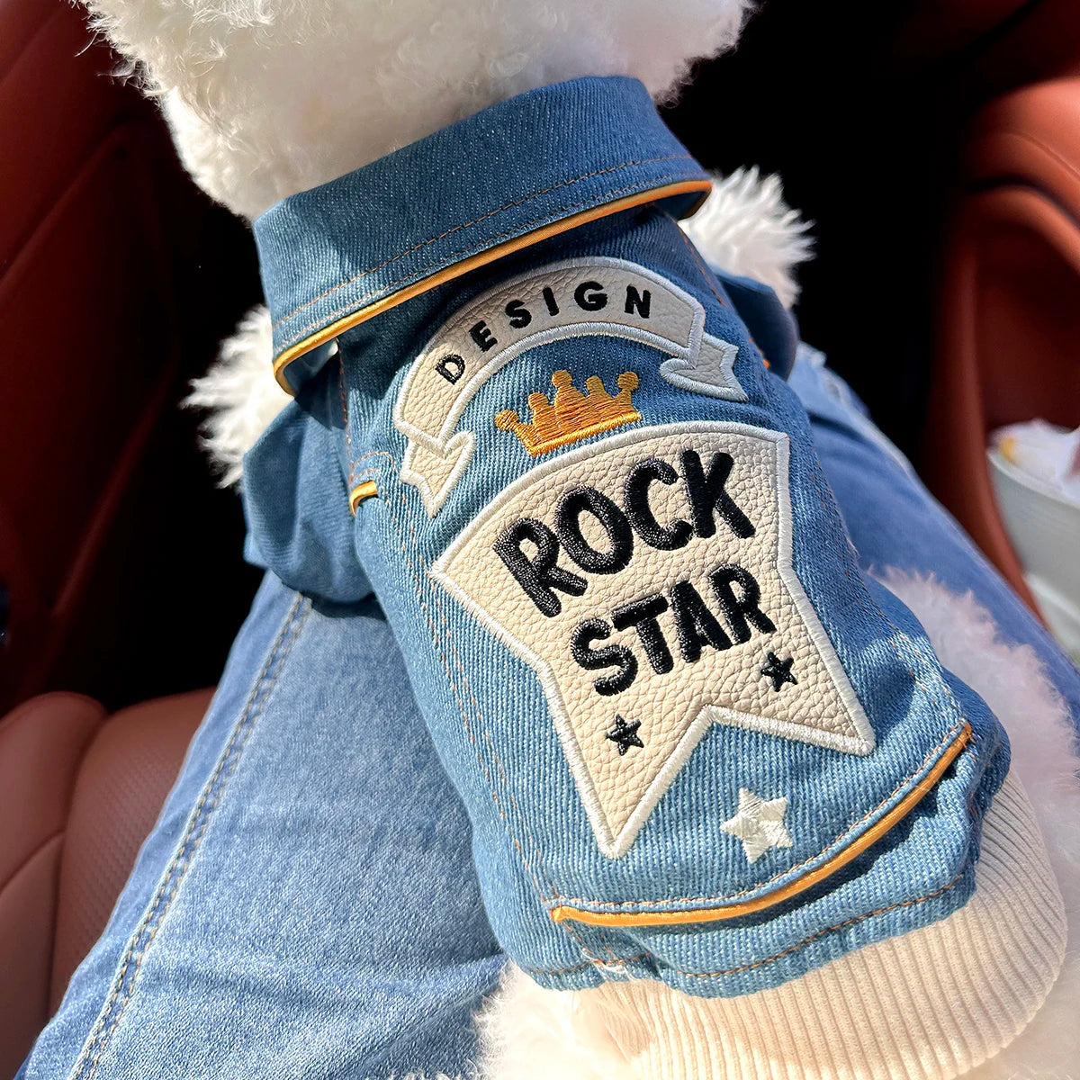 Rock Embroidery Blue Jacket Pet Clothes, Spring Handsome