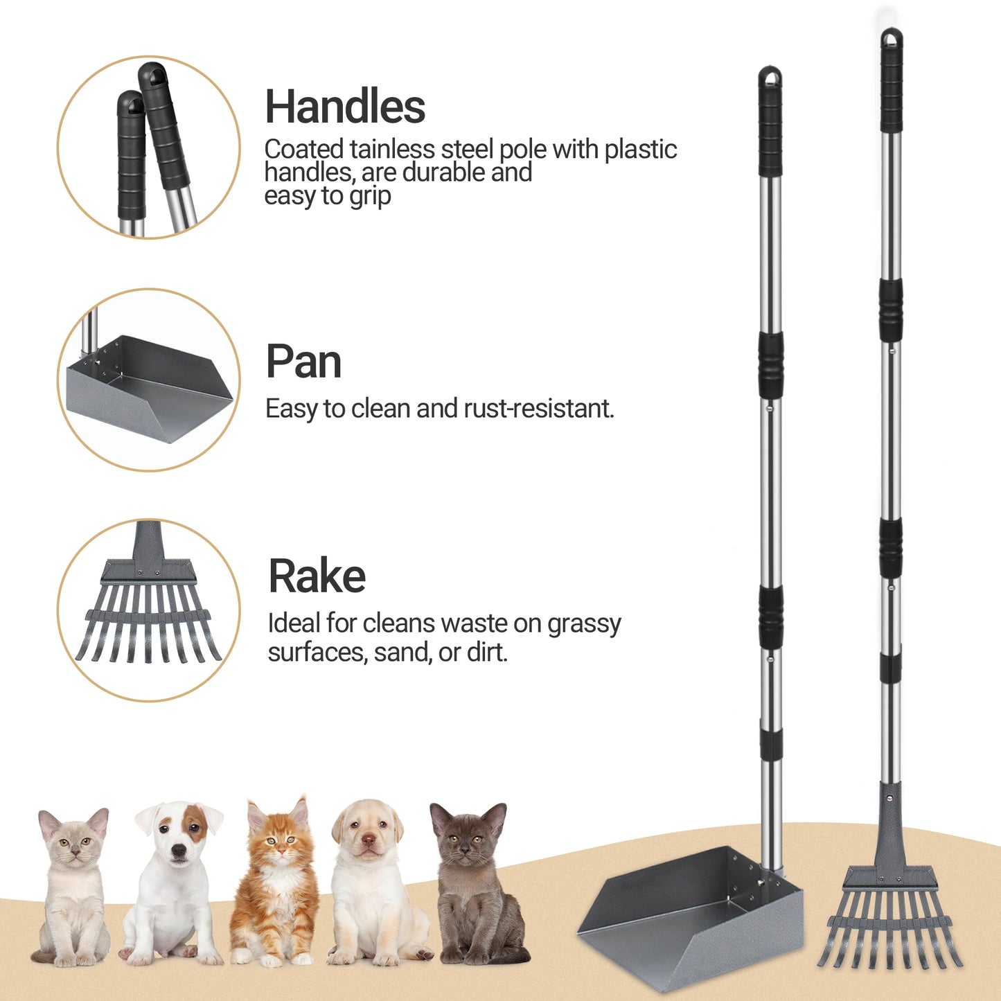 Dog Pooper Scooper, Poop Tray and Rake Set,