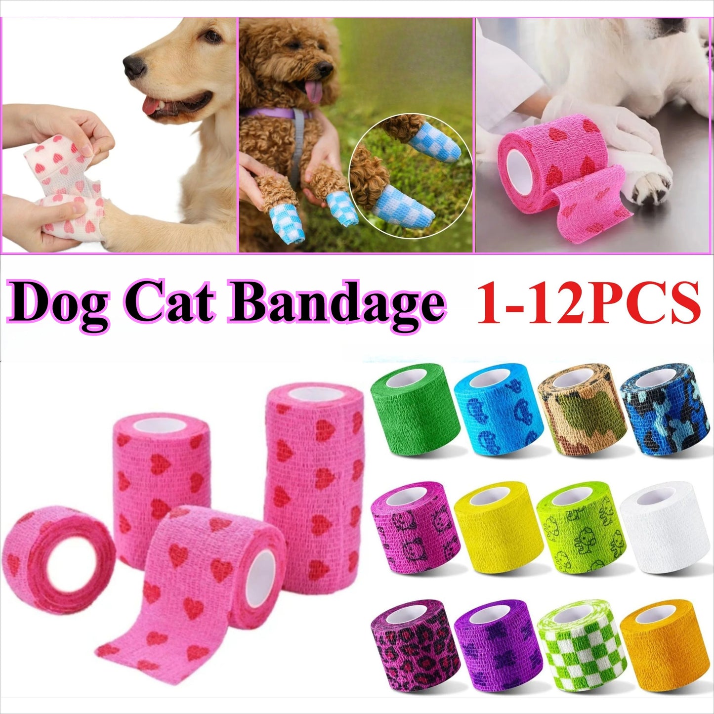 Pet Self-adhesive Elastic Dog Cat Bandage, Leg Cover Protector Strap
