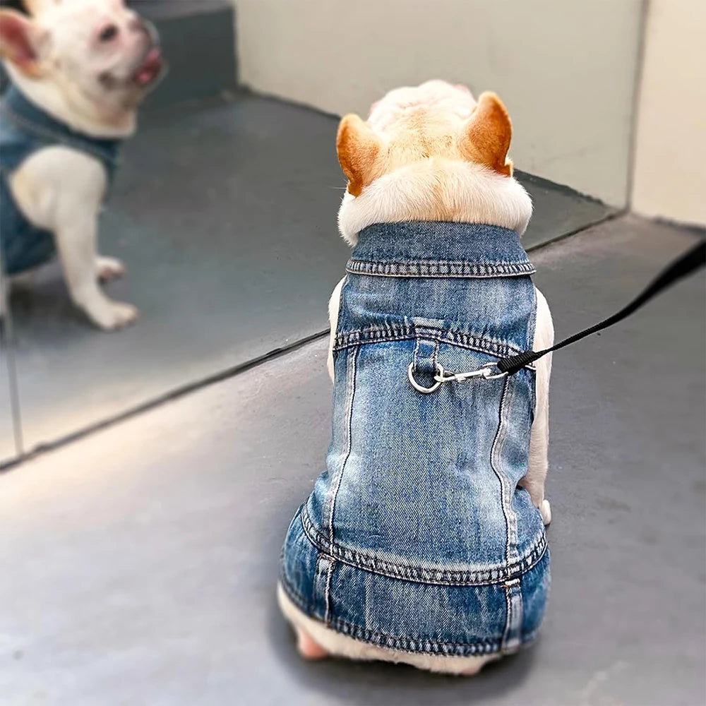 Retro Designer Pet Clothes for Small Dogs, Handsome Puppy Denim Jacket, Durable Jeans Vest Four Seasons Universal