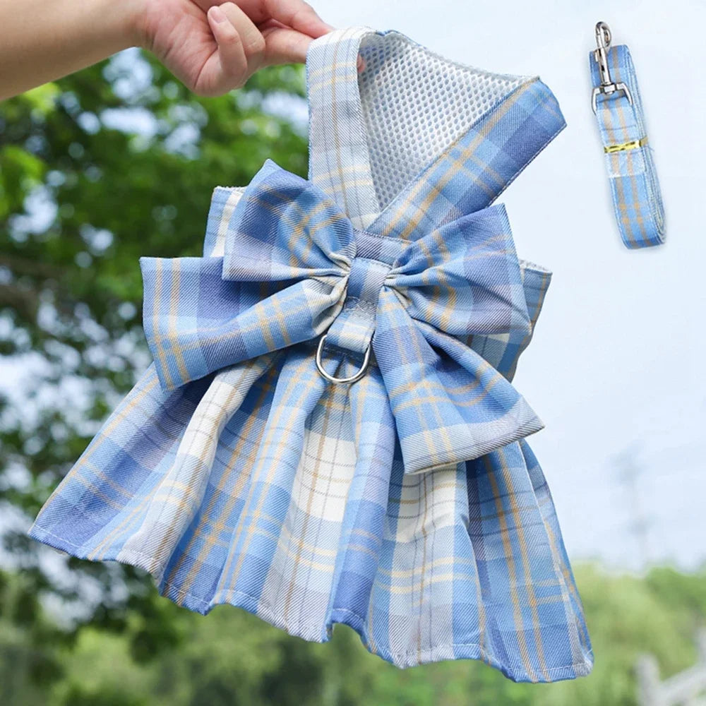 Dog Collar Dress Bow Pet Harness Skirt Vest with Leash