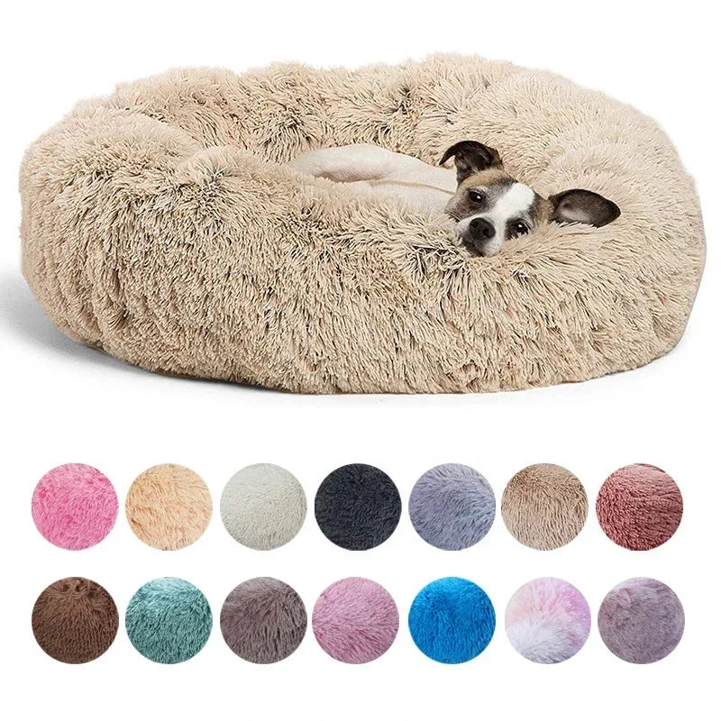 40-90cm Round Pet Bed for Large Dog, Super Soft Cat Long Plush Bed for Winter Warm Sleeping
