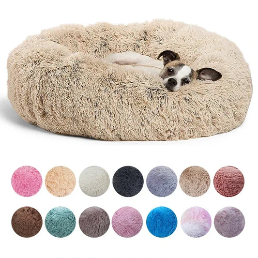 40-90cm Round Pet Bed for Large Dog, Super Soft Cat Long Plush Bed for Winter Warm Sleeping