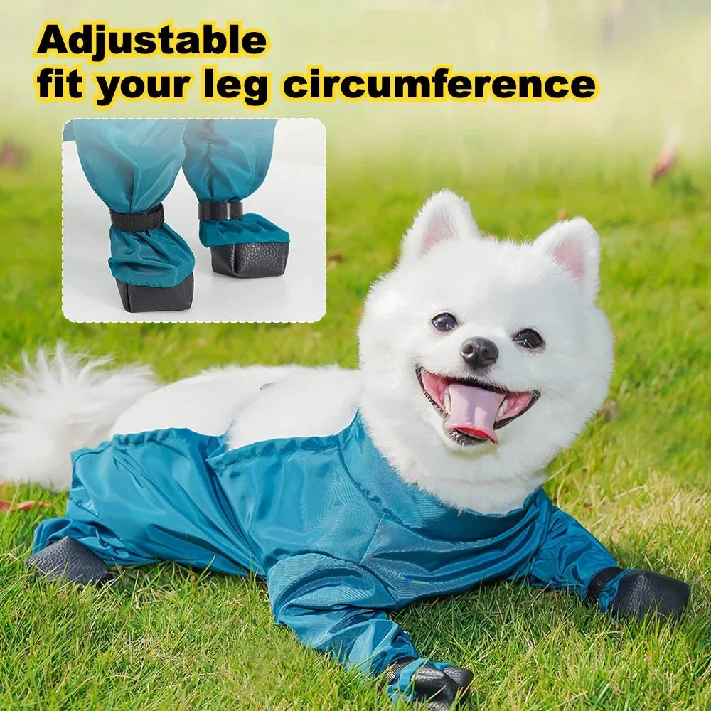 Waterproof Dog Boots with Suspenders Adjustable, Anti-Fall Puppy Shoes Pet Jumpsuit Waterproof Raincoat