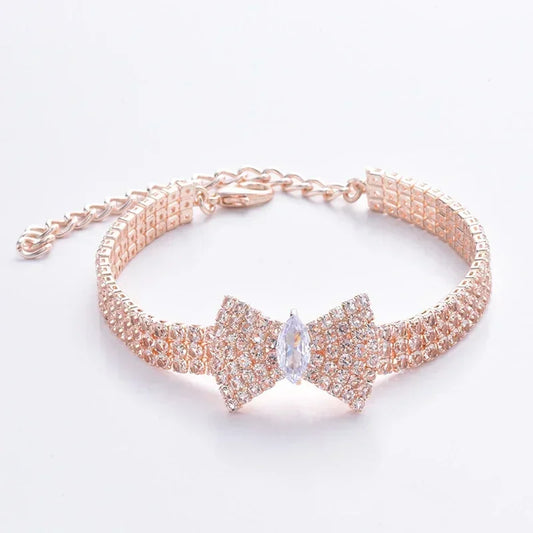 Adjustable Pet Necklace Collar w/ Diamond Zircon Bone Pendant Jewelry