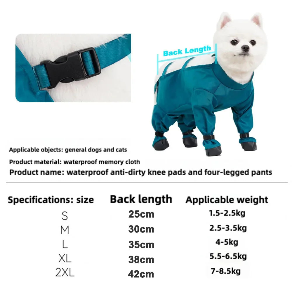 Waterproof Dog Boots with Suspenders Adjustable, Anti-Fall Puppy Shoes Pet Jumpsuit Waterproof Raincoat