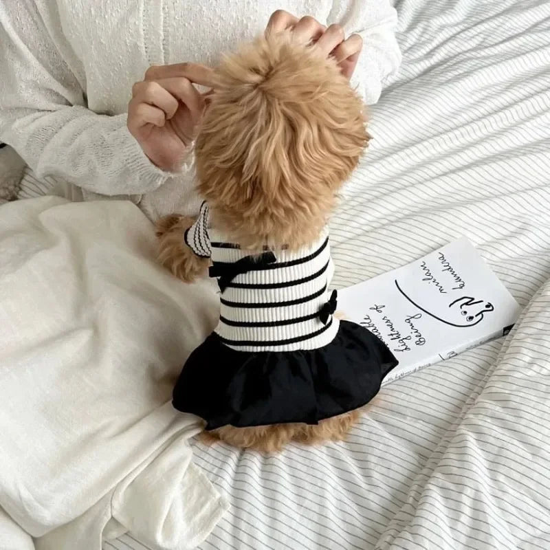 Short Sleeve Striped Puppy Vest Pet Skirt