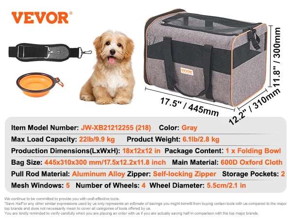 SucceBuy Breathable Outgoing Pet Carry Backpack, on Wheels or Shoulder Strap for Travel Trip