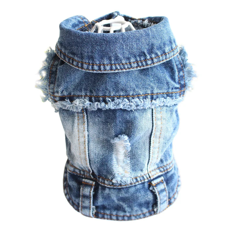 Retro Designer Pet Clothes for Small Dogs, Handsome Puppy Denim Jacket, Durable Jeans Vest Four Seasons Universal