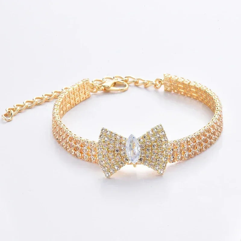 Adjustable Pet Necklace Collar w/ Diamond Zircon Bone Pendant Jewelry