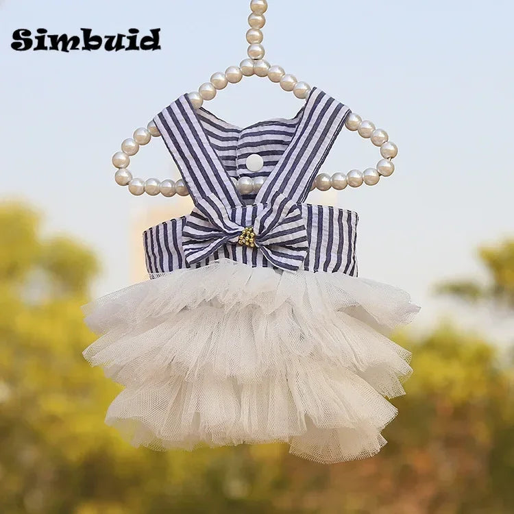 Summer Princess Cat Lace Stripe Skirt Slip Dress