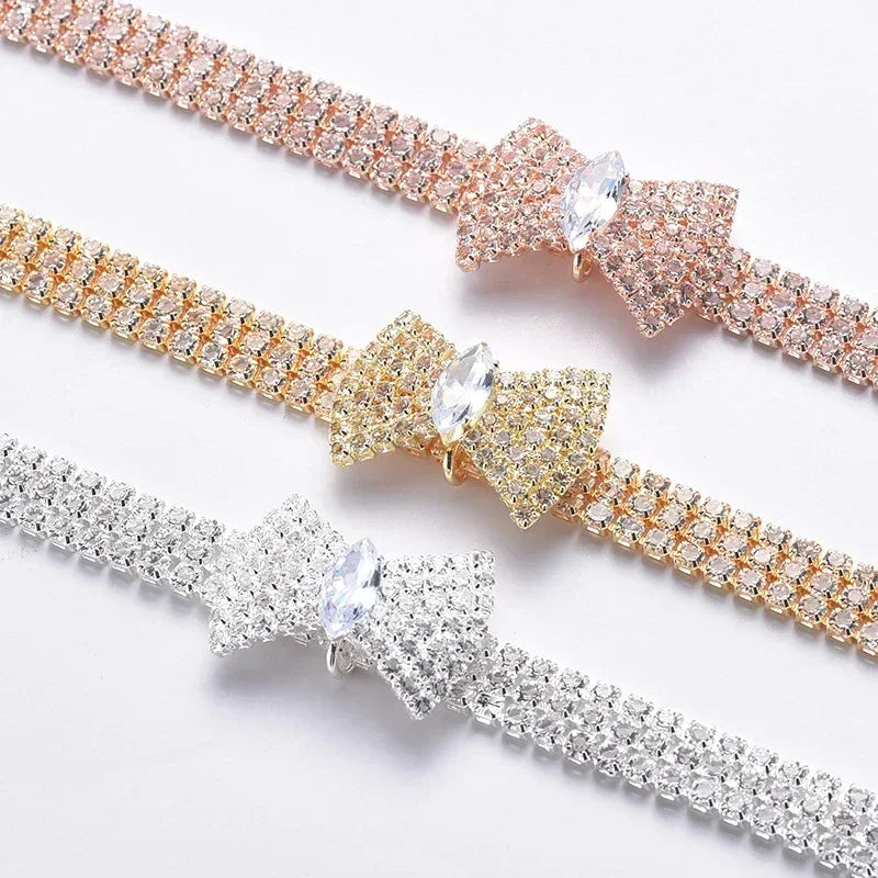 Adjustable Pet Necklace Collar w/ Diamond Zircon Bone Pendant Jewelry