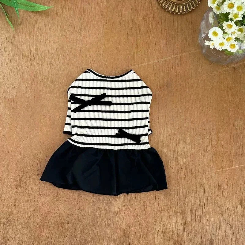 Short Sleeve Striped Puppy Vest Pet Skirt