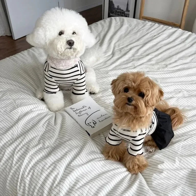 Short Sleeve Striped Puppy Vest Pet Skirt