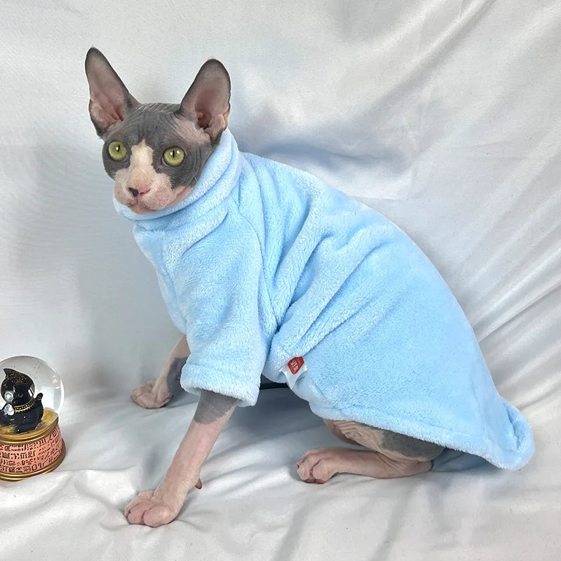 Warm Coral Velvet Hairless Cat Clothes Winter Sphynx Turtleneck Vest