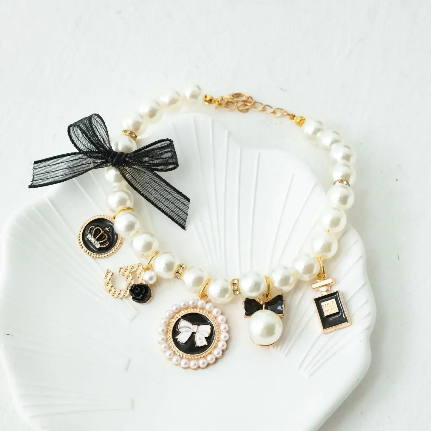 Pet Bow Pearl Cat Jewelry Pendant Princess Necklace Collar