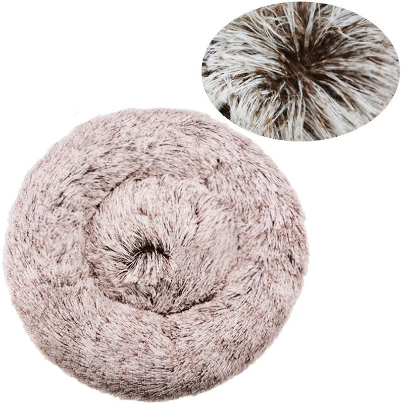 40-90cm Round Pet Bed for Large Dog, Super Soft Cat Long Plush Bed for Winter Warm Sleeping