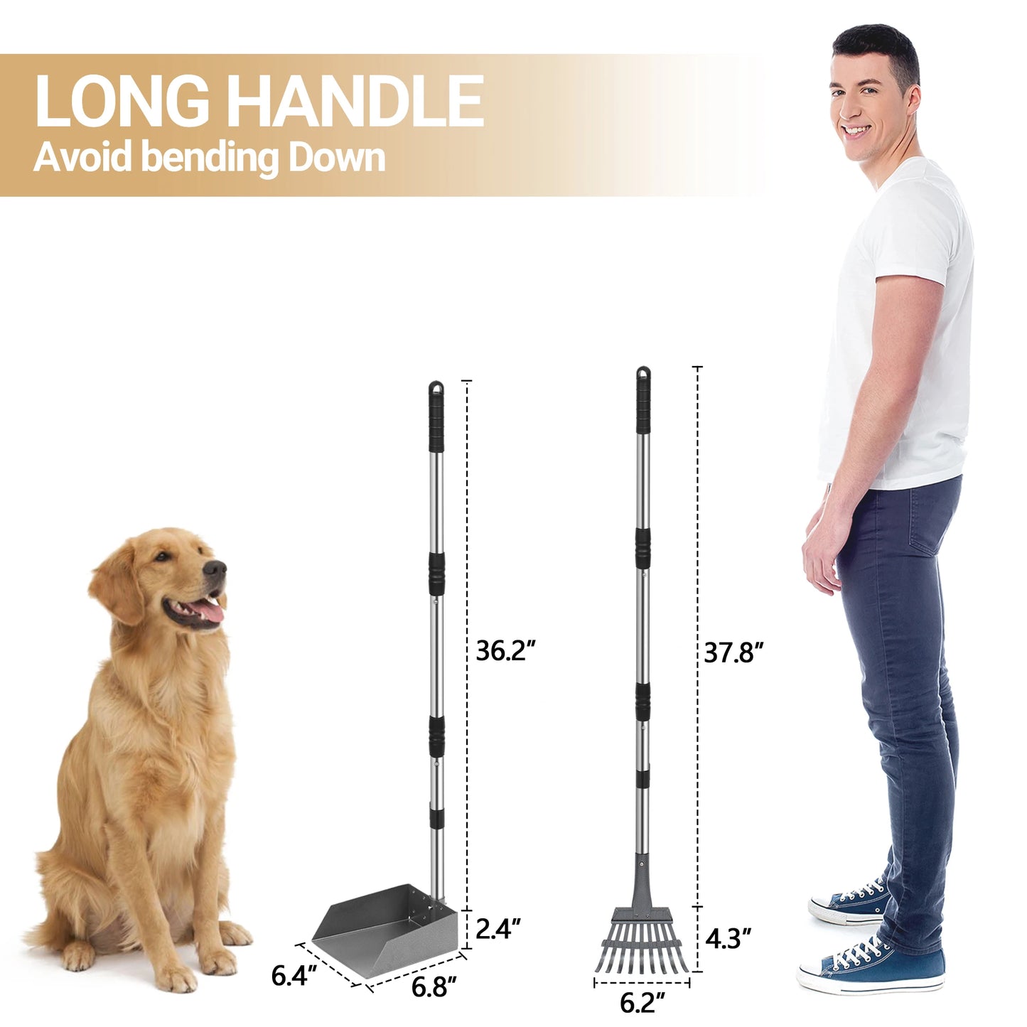 Dog Pooper Scooper, Poop Tray and Rake Set,